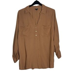 Torrid Brown Tan Button Down Shirt 3/4 Sleeve Relaxed‎ Fit